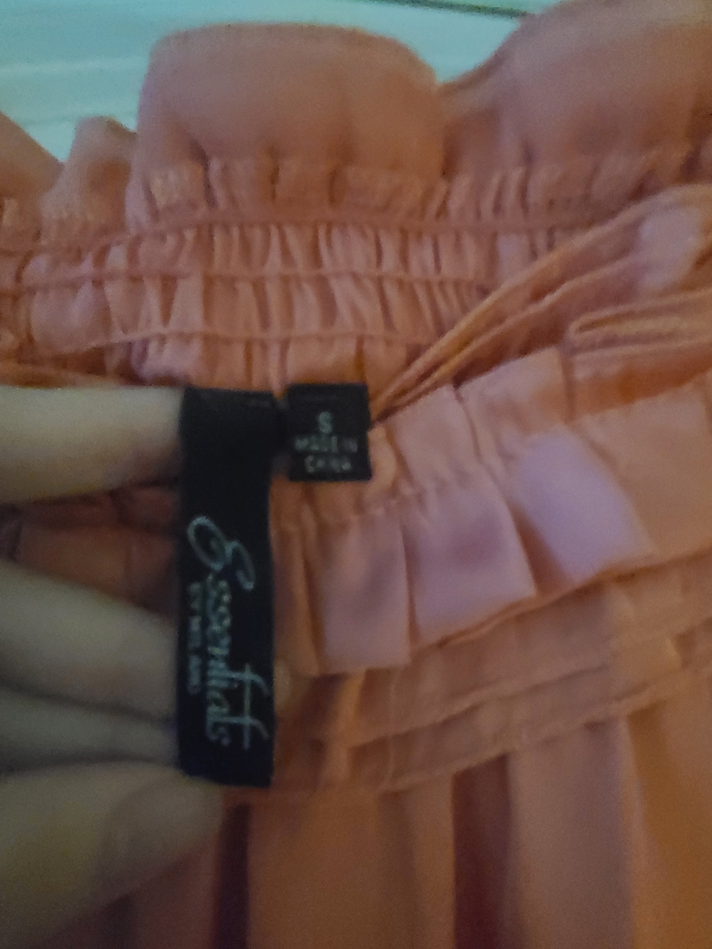 Essentials Coral/Peach Off-Shoulder Ruffle Peasant Top - Picture 5 of 6